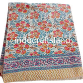 Beautiful Floral Print kantha quilt Indian hand block print kantha quilt Reversible cotton Bedding Bedspread Queen Size Kantha Gudari